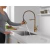 imageDelta Faucet Essa Pro Commercial Style Kitchen Faucet with Pull Down Sprayer Matte Black Spring Single Hole Kitchen Sink Faucet Matte Black 9613BLDSTChampagne Bronze