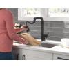 imageDelta Junction Brushed Nickel Kitchen Faucet with Pull Down Sprayer Modern Single Hole Kitchen Sink Faucet Single Handle Spotshield Stainless 19825LFSPMatte Black
