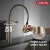 imageDelta Theodora Pro Style Commercial Kitchen Faucet with Pull Down Sprayer Single Hole Matte Black Kitchen Sink Faucet Single Handle Matte Black 18804ZBLDSTChampagne Bronze