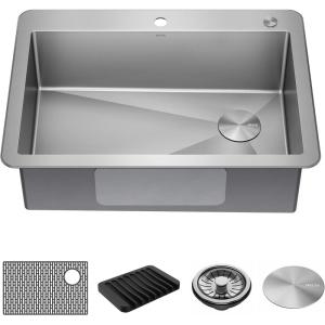 imageDELTA FAUCET Delta Lenta 32inch Undermount 16 Gauge Stainless Steel Double Bowl Kitchen Sink with Accessories 95303432D6SS Satin 32 Inch  Double Bowl30in