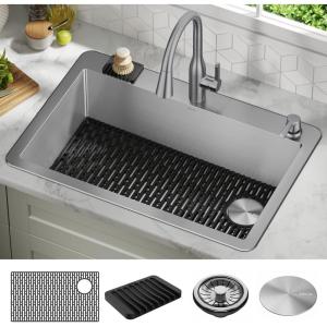 imageDELTA FAUCET Delta Lenta 32inch Undermount 16 Gauge Stainless Steel Double Bowl Kitchen Sink with Accessories 95303432D6SS Satin 32 Inch  Double Bowl33in