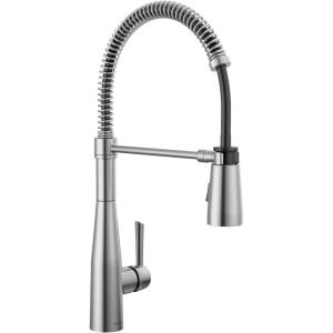 imageDelta Faucet Essa Pro Commercial Style Kitchen Faucet with Pull Down Sprayer Matte Black Spring Single Hole Kitchen Sink Faucet Matte Black 9613BLDSTArctic Stainless