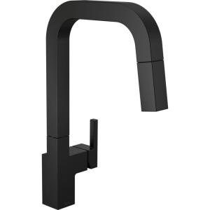 imageDelta Junction Brushed Nickel Kitchen Faucet with Pull Down Sprayer Modern Single Hole Kitchen Sink Faucet Single Handle Spotshield Stainless 19825LFSPMatte Black