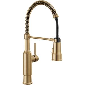 imageDelta Theodora Pro Style Commercial Kitchen Faucet with Pull Down Sprayer Single Hole Matte Black Kitchen Sink Faucet Single Handle Matte Black 18804ZBLDSTChampagne Bronze