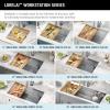 imageDELTA FAUCET 95B93227SSS Lorelai Workstation Kitchen Sink Undermount Stainless Steel Single Bowl with WorkFlow Ledge and Chefs Kit of 6 Accessories23in