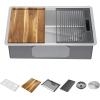 imageDELTA FAUCET 95B93227SSS Lorelai Workstation Kitchen Sink Undermount Stainless Steel Single Bowl with WorkFlow Ledge and Chefs Kit of 6 Accessories30in