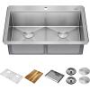 imageDELTA FAUCET 95B93227SSS Lorelai Workstation Kitchen Sink Undermount Stainless Steel Single Bowl with WorkFlow Ledge and Chefs Kit of 6 Accessories33in