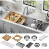 imageDELTA FAUCET 95B93227SSS Lorelai Workstation Kitchen Sink Undermount Stainless Steel Single Bowl with WorkFlow Ledge and Chefs Kit of 6 Accessories45in