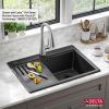 imageDELTA FAUCET Everest 30inch Granite Composite Workstation Kitchen Sink Undermount Single Bowl with WorkFlow Ledge and Accessories in Dark Grey 75B93330SDGBlack