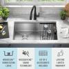 imageDELTA FAUCET Rivet 33Inch Workstation Kitchen Sink Undermount 16 Gauge Stainless Steel 5050 Double Bowl with WorkFlow Ledge and Chefs Kit of 9 Accessories 95B93133DSSStainless Steel