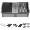 imageDELTA FAUCET Rivet 33Inch Workstation Kitchen Sink Undermount 16 Gauge Stainless Steel 5050 Double Bowl with WorkFlow Ledge and Chefs Kit of 9 Accessories 95B93133DSSStainless Steel