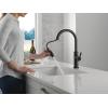 imageDelta Nicoli Matte Black Kitchen Faucet with Pull Down Sprayer Modern Single Hole Kitchen Sink Faucet Single Handle Matte Black 19867LFBLMatte Black  Champagne Bronze