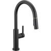 imageDelta Nicoli Matte Black Kitchen Faucet with Pull Down Sprayer Modern Single Hole Kitchen Sink Faucet Single Handle Matte Black 19867LFBLMatte Black  Champagne Bronze
