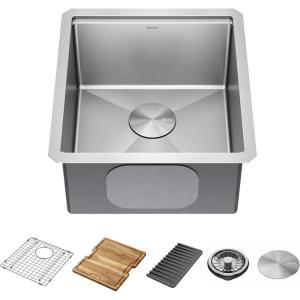 imageDELTA FAUCET 95B93227SSS Lorelai Workstation Kitchen Sink Undermount Stainless Steel Single Bowl with WorkFlow Ledge and Chefs Kit of 6 Accessories17in