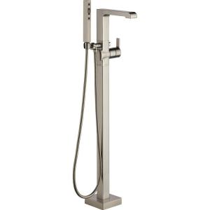 imageDelta Faucet Ara FloorMount Freestanding Tub Filler with Handheld Sprayer  T4767  Bathtub Faucet for Bathroom Fixtures  Chrome Valve Sold SeparatelyStainless