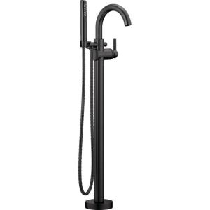 imageDelta Faucet Trinsic FloorMount Freestanding Tub Filler with Hand Held Shower Champagne Bronze T4759CZFL Valve Not IncludedMatte Black