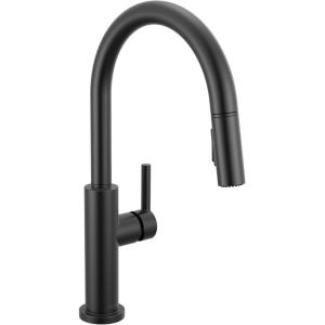 imageDelta Nicoli Matte Black Kitchen Faucet with Pull Down Sprayer Modern Single Hole Kitchen Sink Faucet Single Handle Matte Black 19867LFBLMatte Black