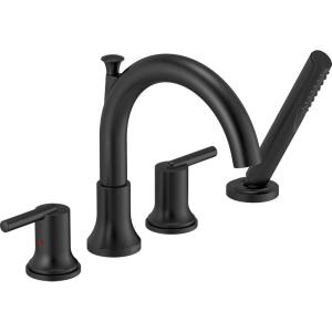 imageDELTA FAUCET T4759BL Roman Tub Trim with Hand Shower DeckMount with Diverter Matte Black