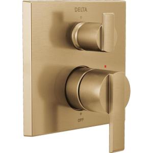 imageDELTA FAUCET T24867SS Stainless Ara Angular Modern Monitor 14 Series Valve Trim with 3Setting Integrated DiverterChampagne Bronze