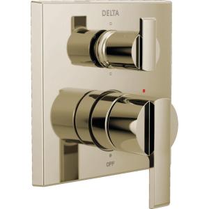 imageDELTA FAUCET T24967BL Angular Modern Monitor 14 Series Valve 6Setting Integrated Shower Trim with Diverter Matte Black Valve Not IncludedPolished Nickel