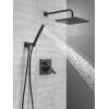imageDelta Faucet Modern Raincan 2Setting Square Shower System Including Rain Shower Head and Handheld Spray Gold Rainfall Shower System Gold Shower Valve and Trim Kit Champagne Bronze 342701CZMatte Black