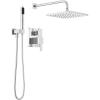 imageDelta Faucet Modern Raincan 2Setting Square Shower System Including Rain Shower Head and Handheld Spray Gold Rainfall Shower System Gold Shower Valve and Trim Kit Champagne Bronze 342701CZChrome