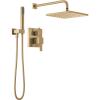 imageDelta Faucet Modern Raincan 2Setting Square Shower System Including Rain Shower Head and Handheld Spray Gold Rainfall Shower System Gold Shower Valve and Trim Kit Champagne Bronze 342701CZChampagne Bronze