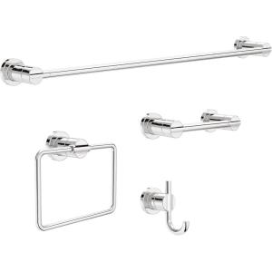 imageDelta Nicoli 4Pack Bathroom Set Matte Black 18quot Towel Rack Toilet Paper Holder Hand Towel Holder Towel Hook Bathroom Accessory Set Towel Holder 4Piece Hardware Set NIC64MBPolished Chrome
