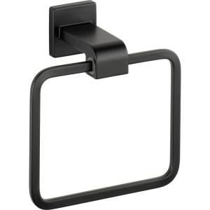 imageDelta Ara 1Pack Hand Towel Holder Polished Chrome Towel Racks for Bathroom Wall Square Towel Ring Holder for Bath Towel Hanger for Kitchen Bathroom Accessories 77546Matte Black