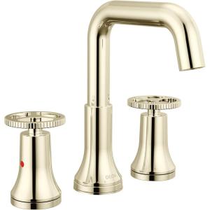 imageDelta Trinsic USpout Widespread Bathroom Faucet with Wheel Handle Polished Nickel 3Hole Bathroom Sink Faucet Metal PushPop Drain Assembly Polished Nickel 35547PNMPUDSTPolished Nickel