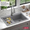 imageDELTA FAUCET Everest 30inch Granite Composite Workstation Kitchen Sink Undermount Single Bowl with WorkFlow Ledge and Accessories in Dark Grey 75B93330SDGDark Grey