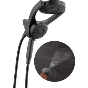 imageDelta Faucet 5Setting HydroRain 2in1 Dual Shower Head with ProClean Spray Matte Black Round Shower Head with Hose Hand Held Shower Head Matte Black 75419BLMatte Black