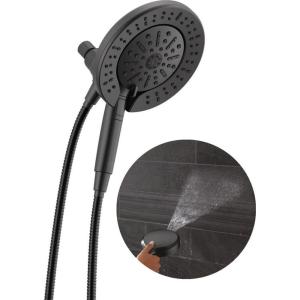 imageDelta Faucet 6Setting In2ition 2in1 Dual Shower Head with ProClean Spray Matte Black Round Shower Head with Hose Hand Held Shower Head Matte Black 75655BLMatte Black