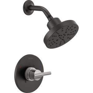 imageDelta Faucet Nicoli 14 Series SingleHandle Shower Faucet BlackChrome Shower Trim Kit with 5Spray H2Okinetic Shower Head Matte BlackChrome 142749CS Shower Valve Included