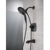 imageDelta Faucet Vesna 14 Series SingleHandle Shower Trim Kit with 5Spray H2Okinetic In2ition Dual Hand Held Shower Head with Hose SpotShield Brushed Nickel 144789SPI Valve IncludedMatte Black
