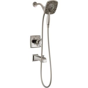imageDelta Faucet Ashlyn 17 Series DualFunction Tub and Shower Trim Kit with 2Spray TouchClean In2ition 2in1 Hand Held Shower Head with Hose Matte Black T17464BLI Valve Not IncludedStainless