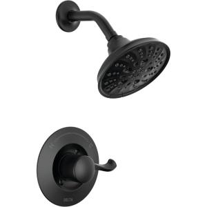 imageDelta Faucet Esato 14 Series SingleHandle Black Shower Faucet Shower Trim Kit with 5Spray H2Okinetic Black Shower Head Matte Black 142897BL Valve IncludedMatte Black