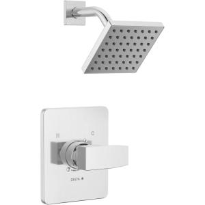 imageDelta Faucet Modern 14 Series Matte Black Shower Faucet Delta Shower Trim Kit with SingleSpray TouchClean Black Shower Head Matte Black T14267BLPP Valve Not IncludedChrome