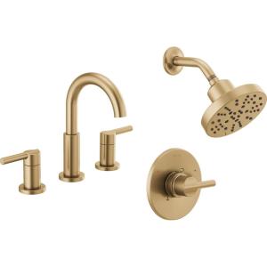 imageDelta Faucet Nicoli 14 Series SingleHandle Shower Faucet with 5Setting H2Okinetic Shower Head Nicoli Widespread Bathroom Sink Faucet 3Hole Champagne Bronze Shower Valve IncludedChampagne Bronze