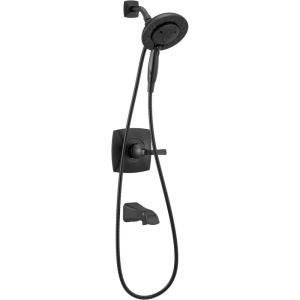 imageDelta Faucet Vesna 14 Series SingleHandle Shower Trim Kit with 5Spray H2Okinetic In2ition Dual Hand Held Shower Head with Hose SpotShield Brushed Nickel 144789SPI Valve IncludedMatte Black