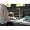 imageDelta Essa Brushed Nickel Bar Sink Faucet with Pull Down Sprayer Modern Single Hole Prep Sink Faucet Single Handle Arctic Stainless 9913ARDSTChampagne Bronze