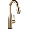 imageDelta Essa Brushed Nickel Bar Sink Faucet with Pull Down Sprayer Modern Single Hole Prep Sink Faucet Single Handle Arctic Stainless 9913ARDSTChampagne Bronze
