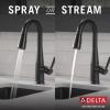 imageDelta Essa Brushed Nickel Bar Sink Faucet with Pull Down Sprayer Modern Single Hole Prep Sink Faucet Single Handle Arctic Stainless 9913ARDSTMatte Black