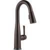 imageDelta Essa Brushed Nickel Bar Sink Faucet with Pull Down Sprayer Modern Single Hole Prep Sink Faucet Single Handle Arctic Stainless 9913ARDSTVenetian Bronze
