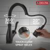 imageDelta Faucet Leland VoiceIQ Touchless Kitchen Faucet with Pull Down Sprayer Smart Faucet Alexa and Google Assistant Voice Activated Kitchen Sink Faucet Venetian Bronze 9178TVRBDSTMatte Black