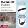 imageDelta Nicoli PullDown Centerset Bathroom Faucet Matte Black High Arc 3Hole Bathroom Sink Faucet with Sprayer PushPop Drain Assembly Matte Black 25749LFBLPDChampagne Bronze
