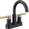 imageDelta Nicoli PullDown Centerset Bathroom Faucet Matte Black High Arc 3Hole Bathroom Sink Faucet with Sprayer PushPop Drain Assembly Matte Black 25749LFBLPDMatte BlackChampagne Bronze