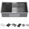 imageDelta Rivet 27 Inch Black Stainless Steel Undermount 16 Gauge Workstation Kitchen Sink Single Bowl in PVD Gunmetal Finish with WorkFlow Ledge and Accessories 95B903127SGSStainless Steel