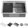 imageDelta Rivet 27 Inch Black Stainless Steel Undermount 16 Gauge Workstation Kitchen Sink Single Bowl in PVD Gunmetal Finish with WorkFlow Ledge and Accessories 95B903127SGSStainless Steel