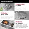imageDelta Rivet 27 Inch Black Stainless Steel Undermount 16 Gauge Workstation Kitchen Sink Single Bowl in PVD Gunmetal Finish with WorkFlow Ledge and Accessories 95B903127SGSStainless Steel